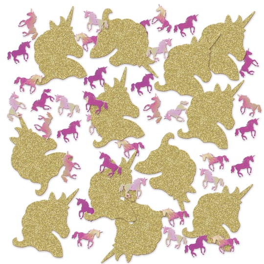 Beistle 1oz. Gold & Pink Unicorn Deluxe Sparkle Confetti Packs, 2ct.